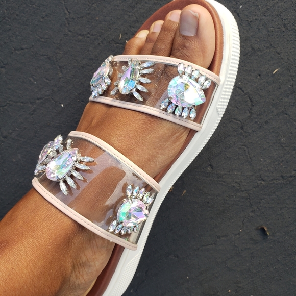 MIA crystal gemstone strappy slide on sandals - Picture 2 of 4